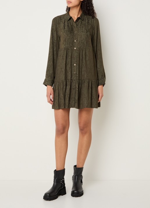 ba&sh Rosyna mini blousejurk met slangenprint - voorkant 3 khaki