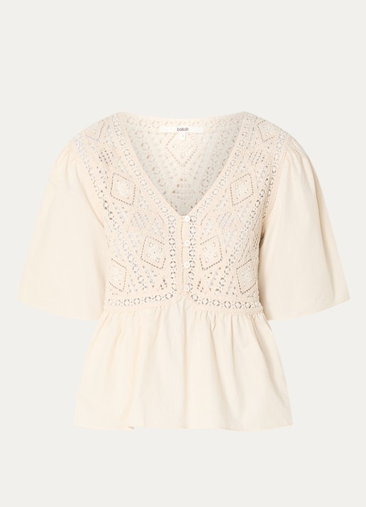 ba&sh Salvi tuniek met crochet en vlindermouw - voorkant 2 gebroken wit