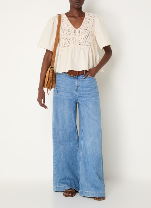 ba&sh Salvi tuniek met crochet en vlindermouw - voorkant 3 gebroken wit