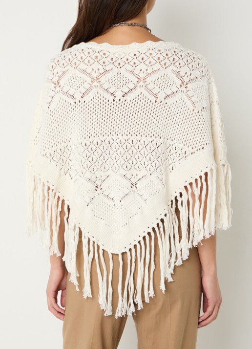 ba&sh Sandy grofgebreide poncho met broderie - achterkant gebroken wit