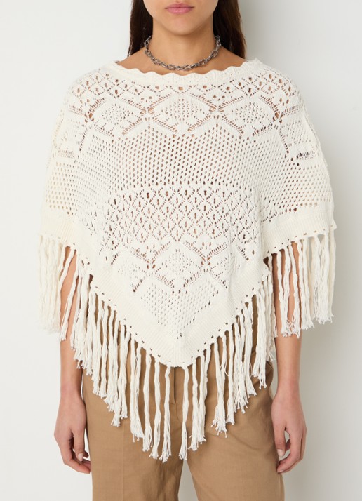 ba&sh Sandy grofgebreide poncho met broderie - detail 4 gebroken wit