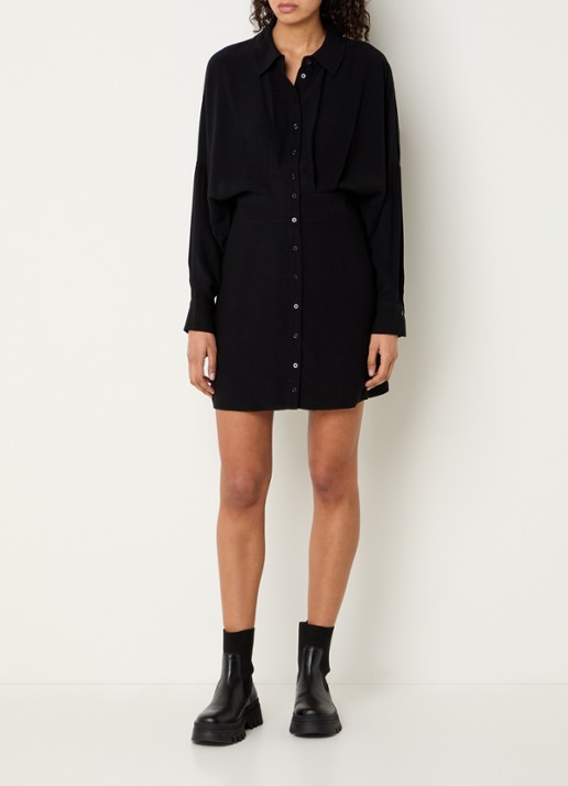 ba&sh Sayana mini blousejurk met vleermuismouw - voorkant 3 zwart