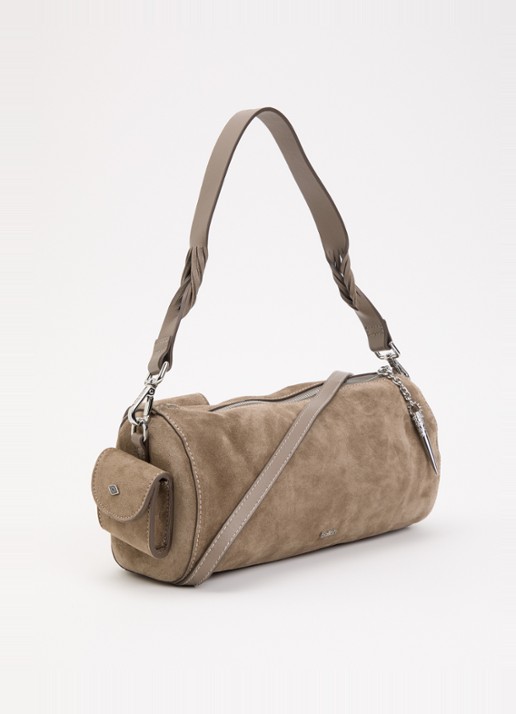 ba&sh Schoudertas van suède met afneembare schouderriem - achterkant 5 taupe
