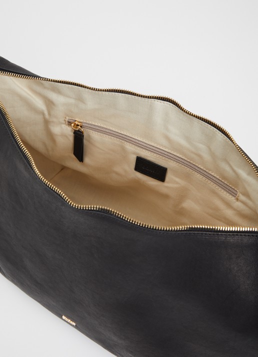 ba&sh Schoudertas XL van leer met franjes - detail 2 zwart