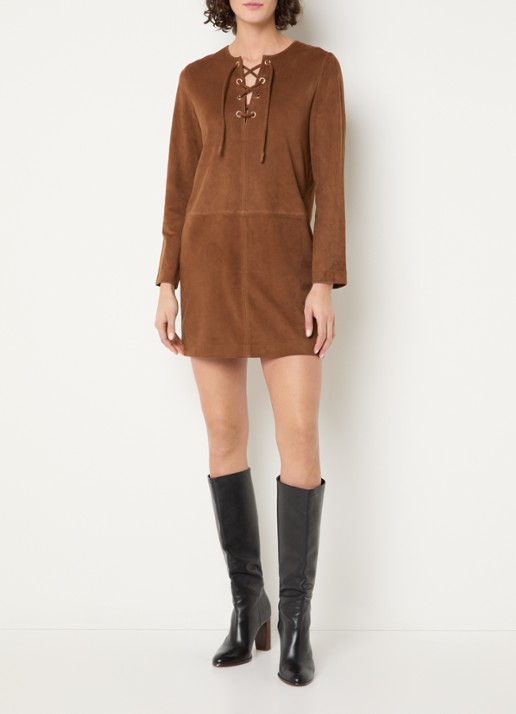 ba&sh Seda mini tuniekjurk van geitensuède - voorkant 2 cognac