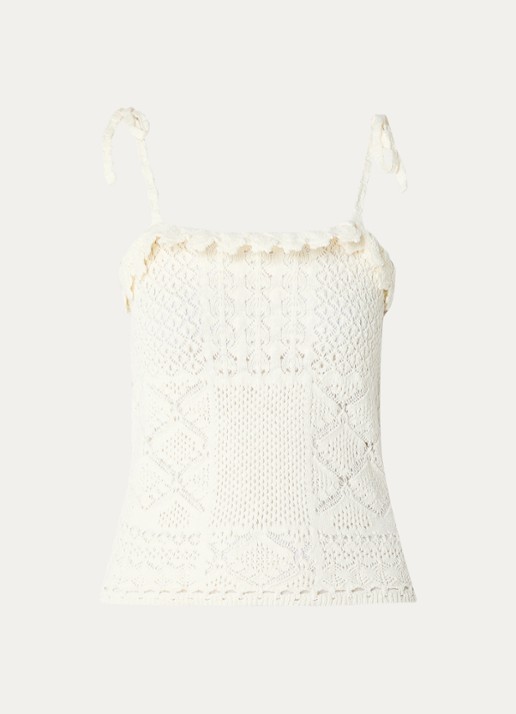 ba&sh Sela crop top met opengewerkt dessin - voorkant gebroken wit
