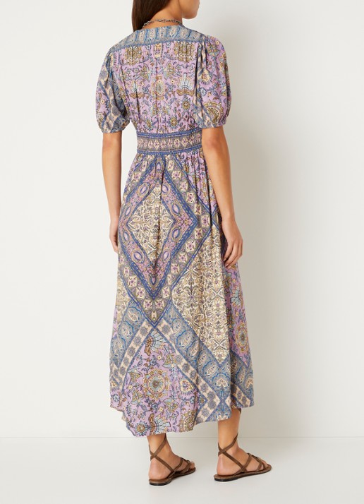 ba&sh Sidelie midi jurk met print - achterkant 2 paars