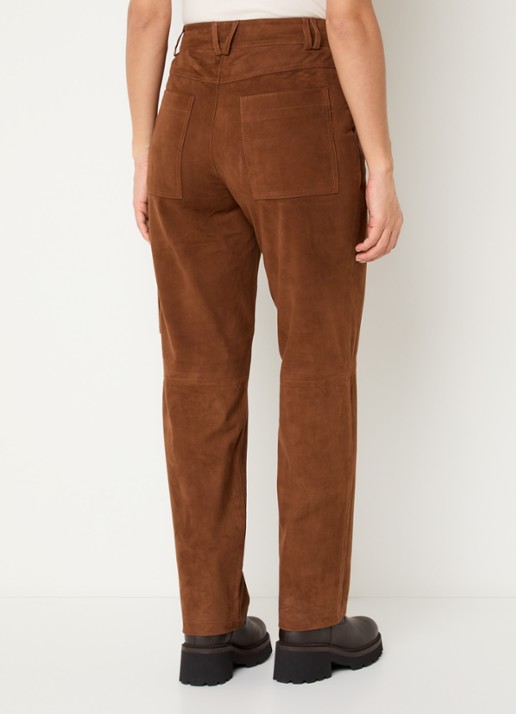 ba&sh Sita straight fit broek van suède met steekzakken - achterkant 4 cognac