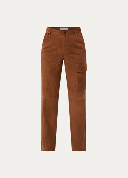 ba&sh Sita straight fit broek van suède met steekzakken - voorkant cognac