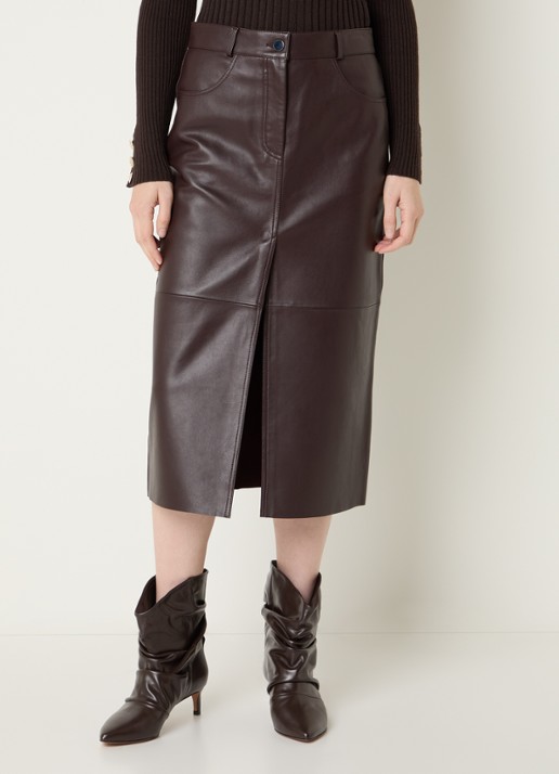 ba&sh Solene midi rok van lamsleer met steekzakken