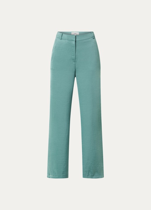 ba&sh Solveig high waist wide fit pantalon van satijn met steekzakken - voorkant 3 zeegroen