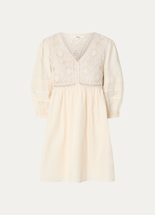 ba&sh Sonia mini jurk met opengewerkt dessin - voorkant 3 creme