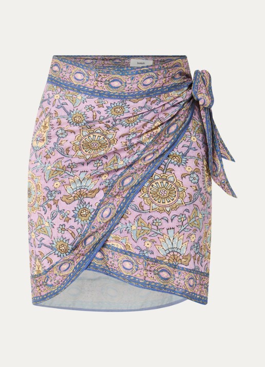 ba&sh Sorenzo mini rok met strikceintuur en print - voorkant lila