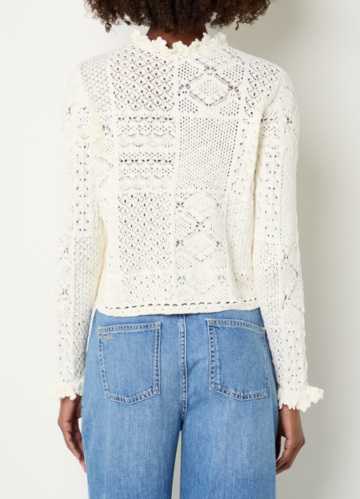 ba&sh Soria grofgebreid vest met broderie - achterkant 4 gebroken wit