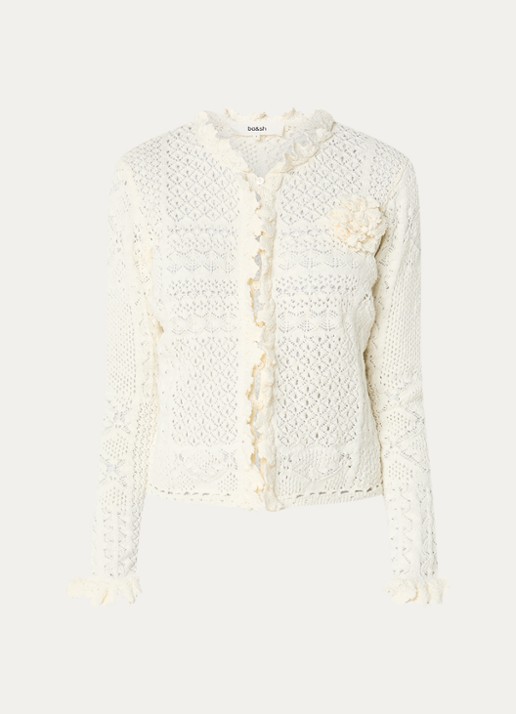 ba&sh Soria grofgebreid vest met broderie - voorkant gebroken wit