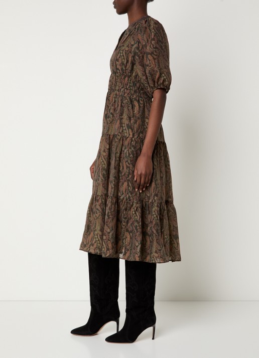 ba&sh Tanyssa midi tuniekjurk met ballonmouw - voorkant 4 khaki