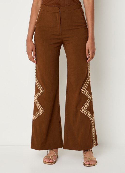 ba&sh Taos high waist flared fit pantalon met borduring