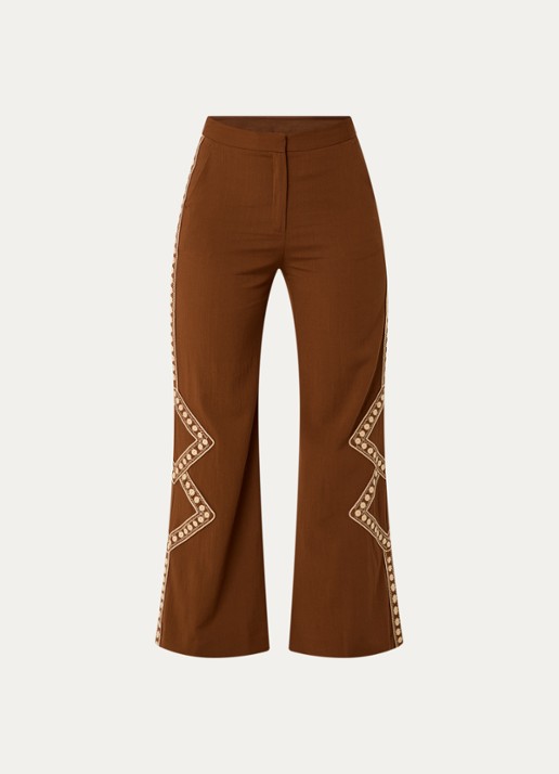 ba&sh Taos high waist flared fit pantalon met borduring - voorkant bruin