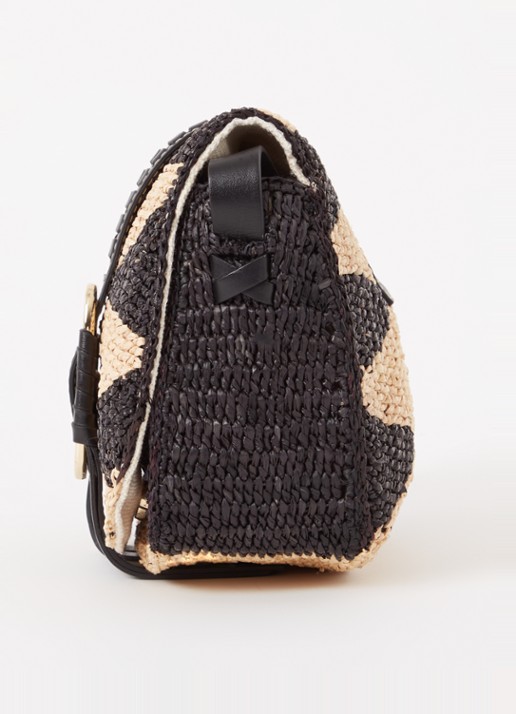 ba&sh Teddy crossbodytas van raffia met leren details - detail 4 zwart