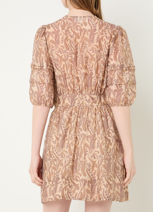 ba&sh Teodora mini jurk met bloemenprint - achterkant 2 donkerbeige