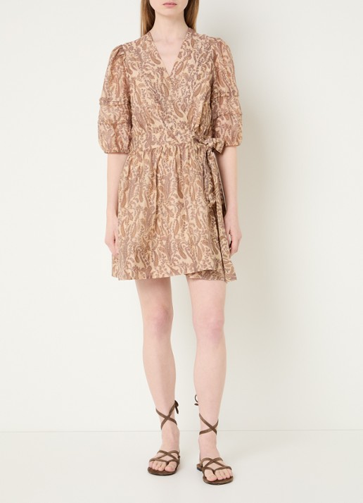 ba&sh Teodora mini jurk met bloemenprint - voorkant 4 donkerbeige