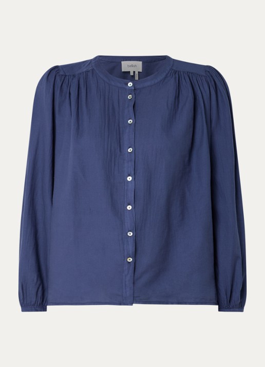 ba&sh Tia blouse met pofmouw - voorkant 2 donkerblauw