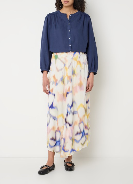 ba&sh Tia blouse met pofmouw - voorkant 3 donkerblauw