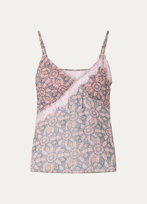 ba&sh Tizy semi-transparante top met print en details van kant - voorkant 3 oudroze