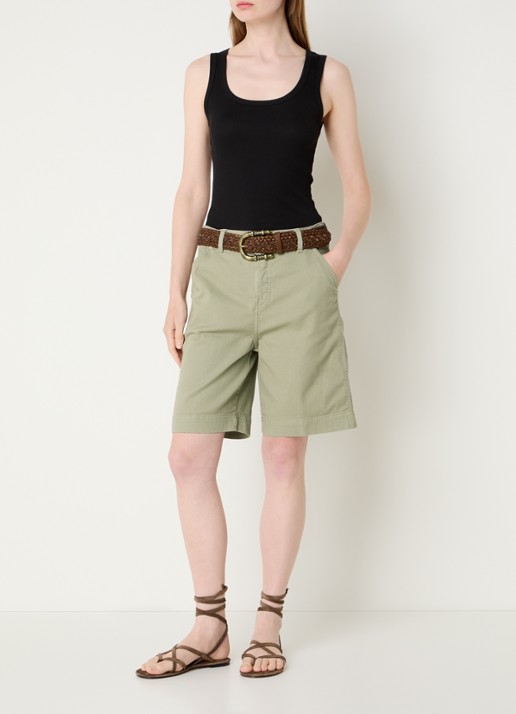 ba&sh Todd high waist wide fit korte broek van denim  - voorkant 2 khaki