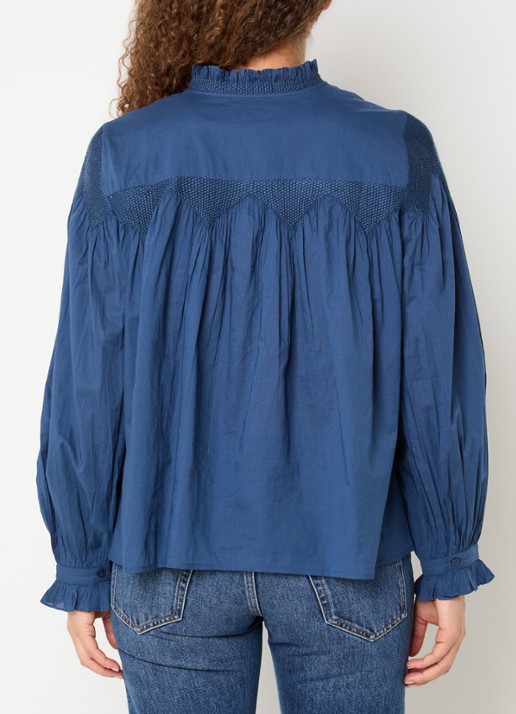 ba&sh Tonia blouse met opstaande kraag - achterkant indigo