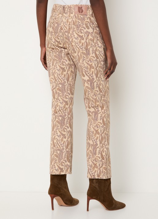 ba&sh Tooty high waist straight fit jeans met paisley dessin - achterkant 4 beige