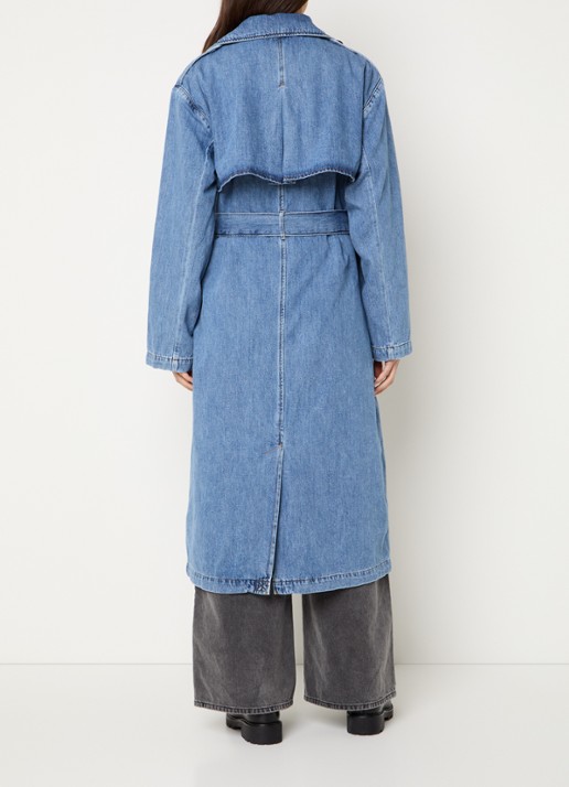 ba&sh Tresca double-breasted trenchcoat van denim met ceintuur - achterkant 4 indigo