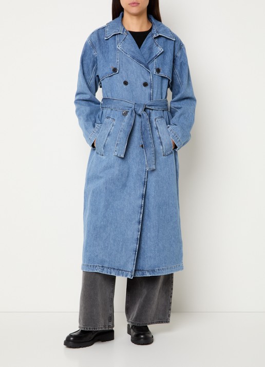 ba&sh Tresca double-breasted trenchcoat van denim met ceintuur