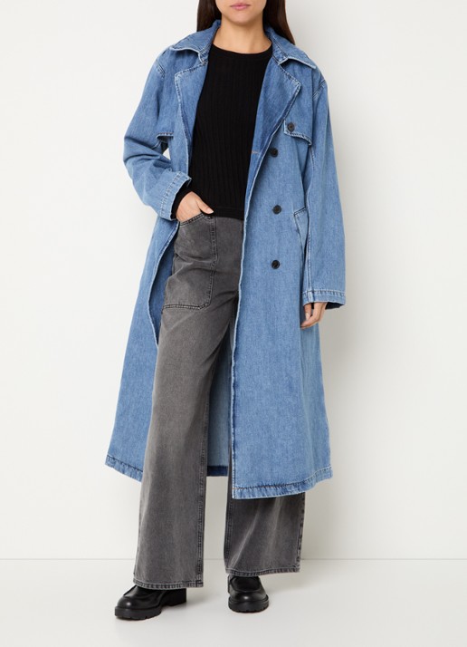 ba&sh Tresca double-breasted trenchcoat van denim met ceintuur - voorkant 2 indigo