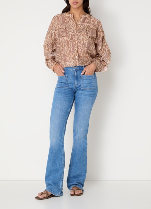 ba&sh Tunella blouse met paisley dessin en volant - voorkant 2 donkerbeige