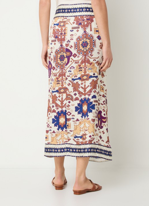 ba&sh Varper midi rok met grafische print - achterkant 3 gebroken wit
