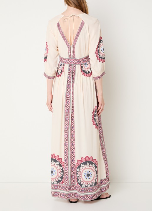 ba&sh Vere maxi jurk met print - achterkant 4 creme