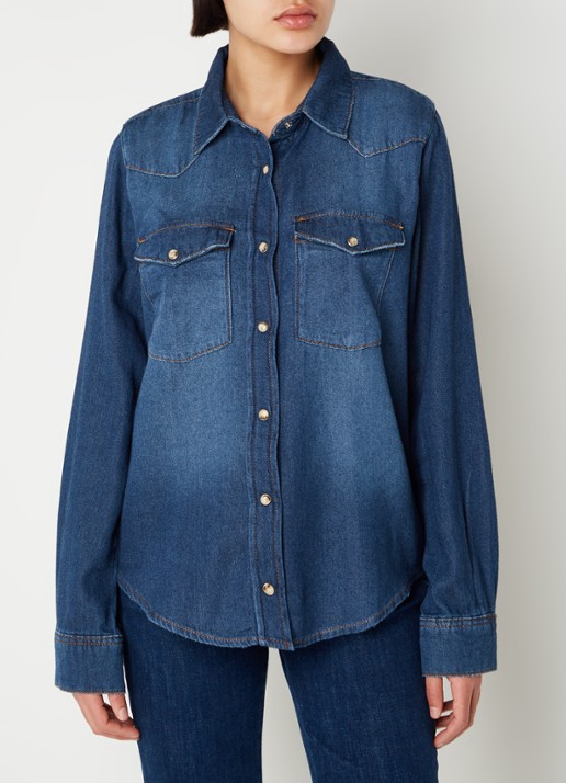 ba&sh Walter blouse van denim met borstzakken