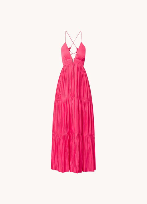 ba&sh Wasta maxi jurk met plissé   - voorkant fuchsia