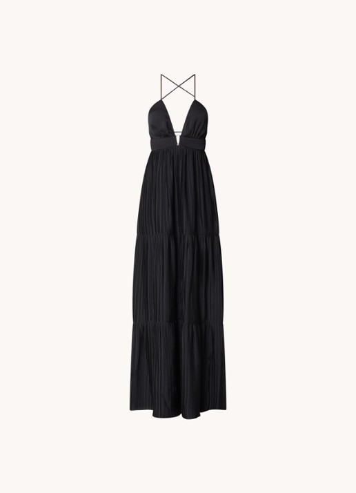 ba&sh Wasta maxi jurk met rugdecolleté en plissé - voorkant 2 zwart