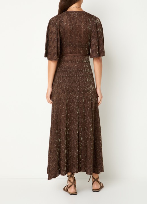 ba&sh Weena maxi wikkeljurk met lurex - achterkant 2 donkerbruin