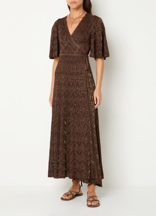 ba&sh Weena maxi wikkeljurk met lurex - detail donkerbruin