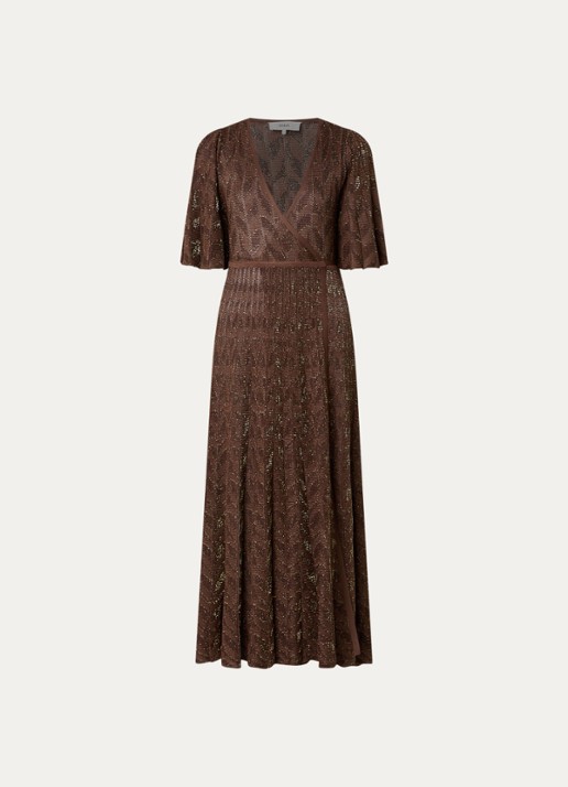 ba&sh Weena maxi wikkeljurk met lurex - voorkant 3 donkerbruin