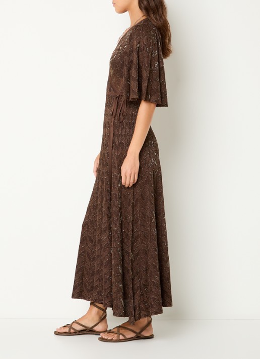 ba&sh Weena maxi wikkeljurk met lurex - voorkant 4 donkerbruin