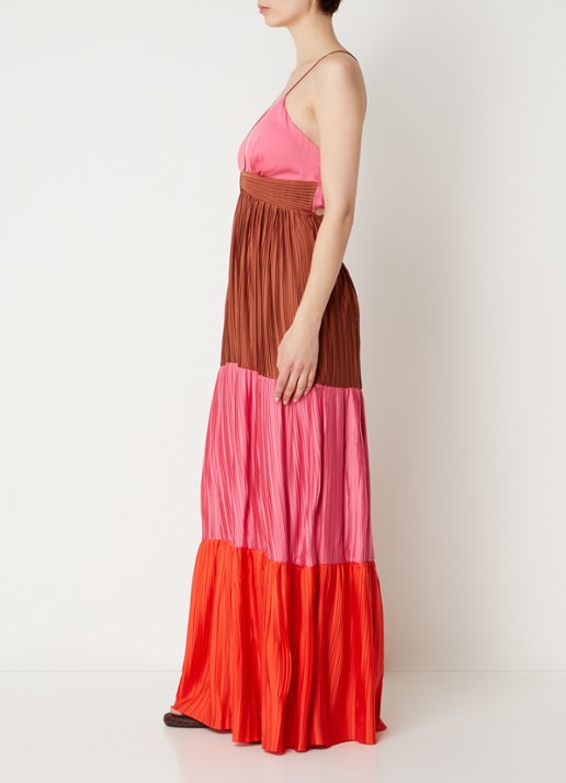 ba&sh Westa maxi jurk met rugdecolleté en plissé - achterkant roze