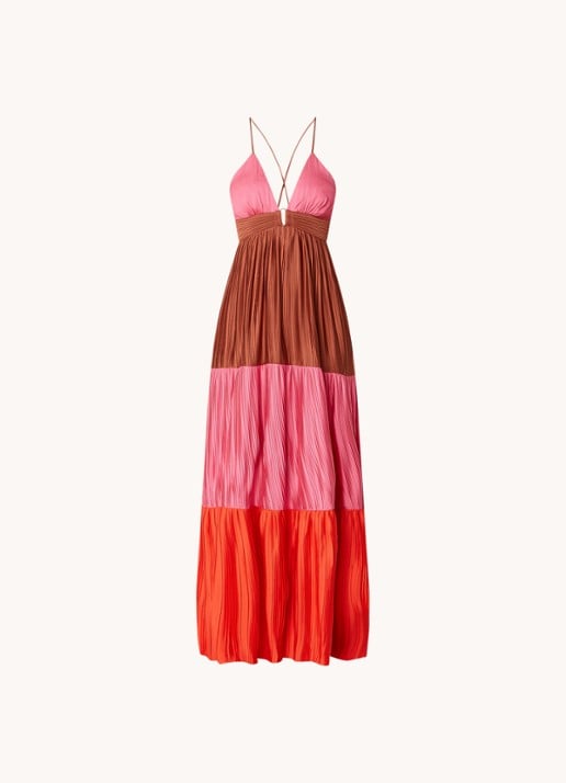 ba&sh Westa maxi jurk met rugdecolleté en plissé - voorkant 3 roze