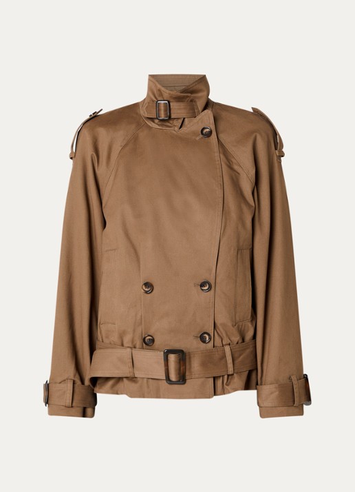 ba&sh Winnie trenchcoat met strikceintuur en steekzakken - voorkant camel