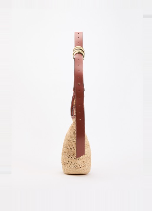ba&sh YouYou crossbodytas van raffia met details van leer - detail 4 beige