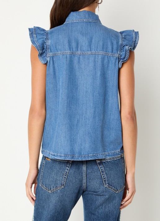 ba&sh Yoyo blouse van denim - achterkant blauwgrijs