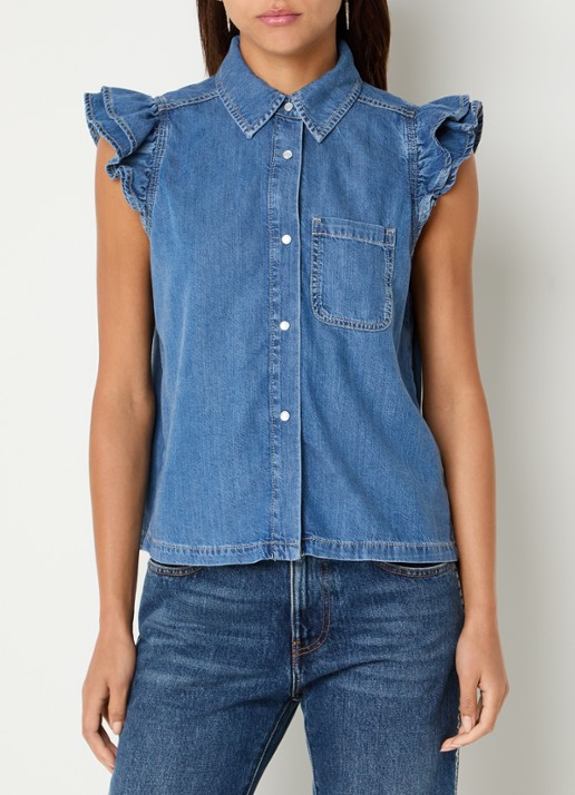 ba&sh Yoyo blouse van denim - detail 2 blauwgrijs